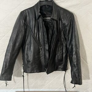 Vintage 90s Unik Black‎ Cropped Leather Biker Motorcycle Jacket Women's Size S